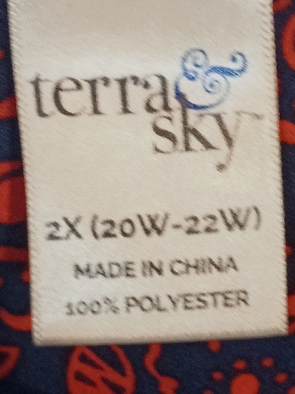 Terra & Sky Navy Top with Red Print